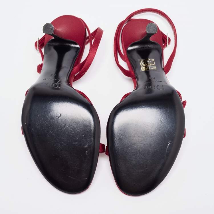 Pre Owned Dior Burgundy Satin Safety Pin Crystal Embellished Sandals Size 38