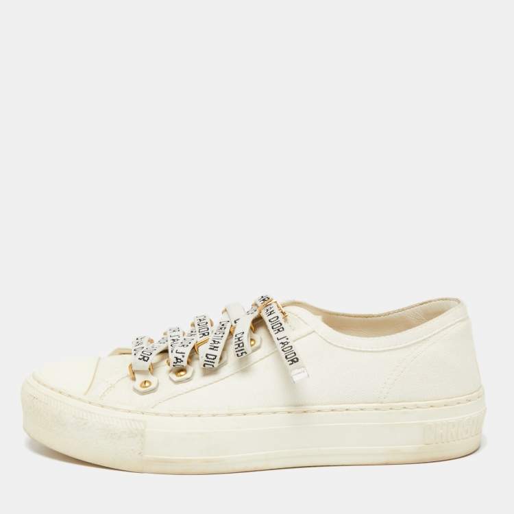 Pre Owned Dior White Canvas And Leather Walk'n'Dior Low Top Sneakers Size 36.5