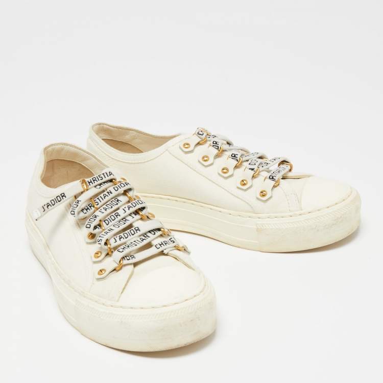 Pre Owned Dior White Canvas And Leather Walk'n'Dior Low Top Sneakers Size 36.5