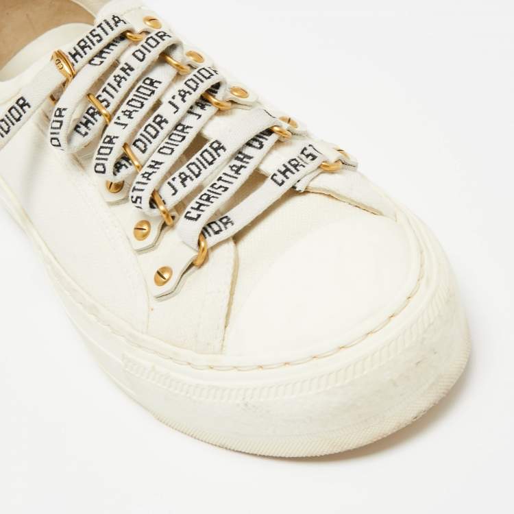 Pre Owned Dior White Canvas And Leather Walk'n'Dior Low Top Sneakers Size 36.5