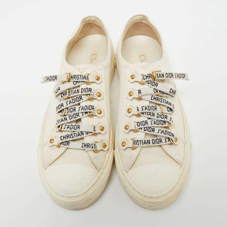 Pre Owned Dior White Canvas And Leather Walk'n'Dior Low Top Sneakers Size 36.5