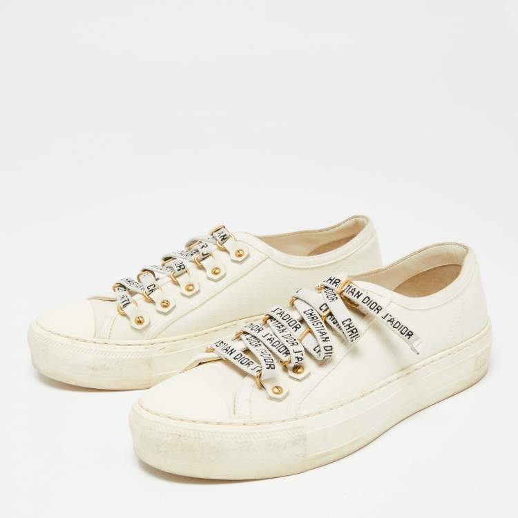 Dior White Canvas And Leather Walk'n'Dior Low Top Sneakers Size 36.5 Dior