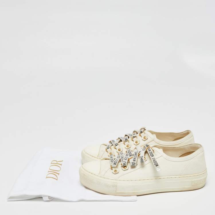 Pre Owned Dior White Canvas And Leather Walk'n'Dior Low Top Sneakers Size 36.5