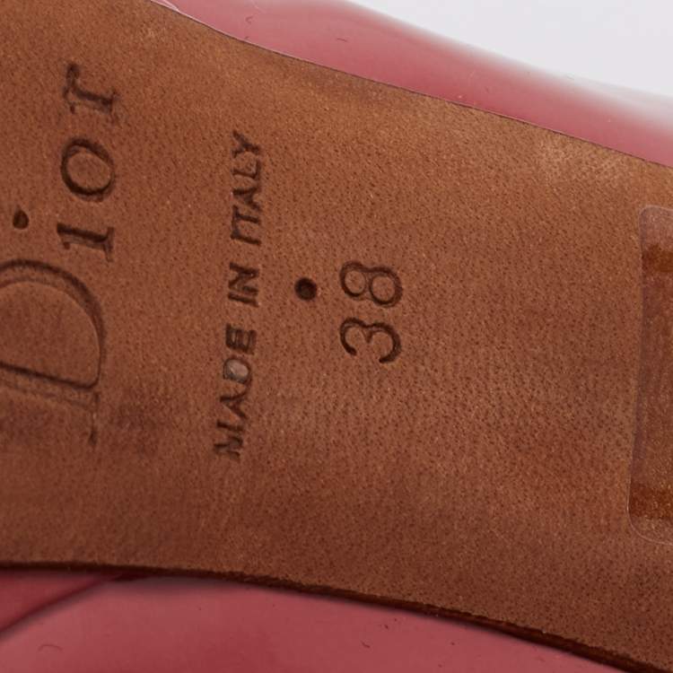 Pre Owned Dior Pink/Orange Patent Leather Bow Detail Peep Toe Platform Pumps Size 38