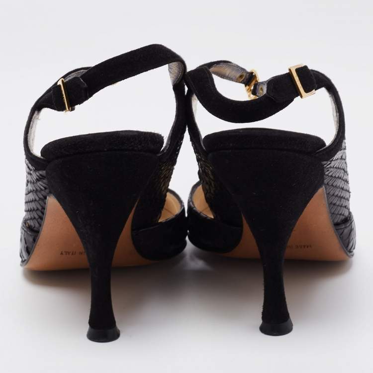 Pre Owned Dior Black Python Leather And Suede Ankle Strap Sandals Size 36