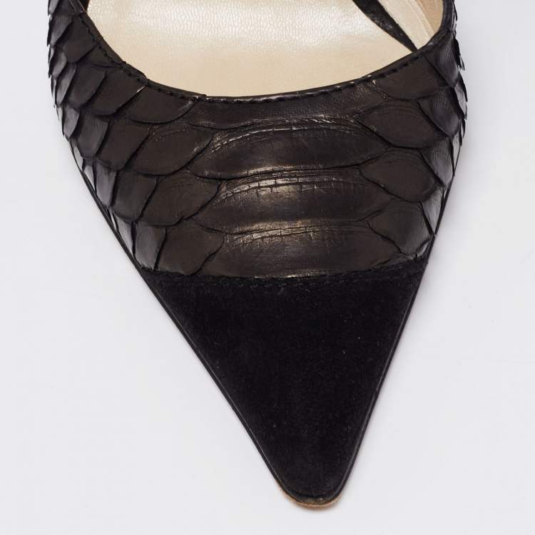 Pre Owned Dior Black Python Leather And Suede Ankle Strap Sandals Size 36