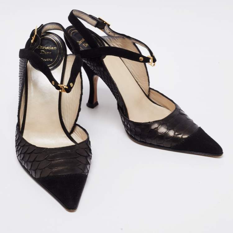 Pre Owned Dior Black Python Leather And Suede Ankle Strap Sandals Size 36