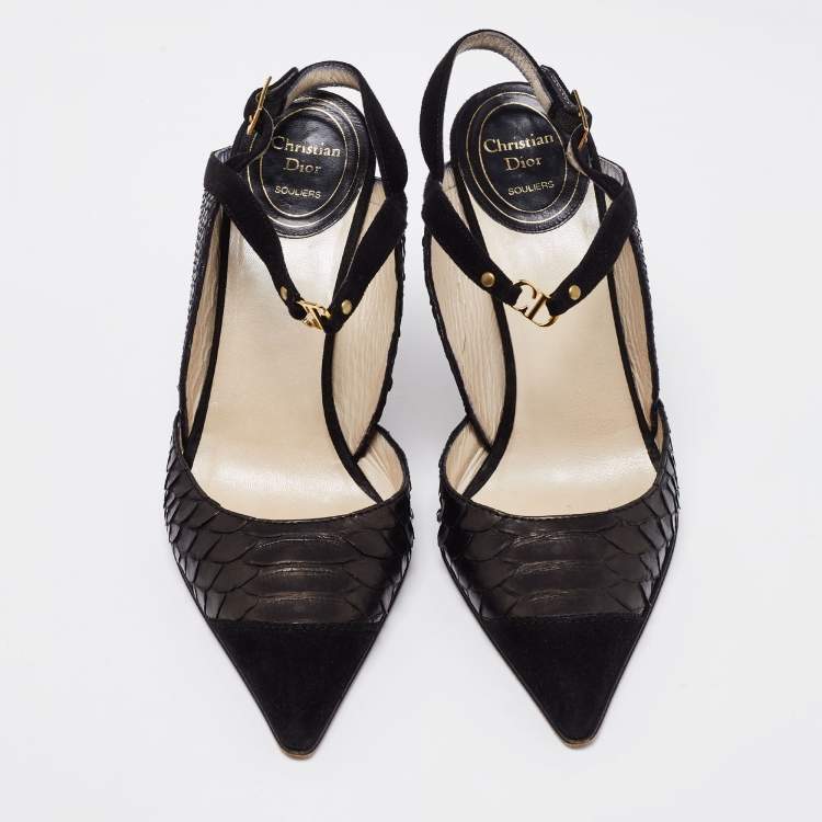 Pre Owned Dior Black Python Leather And Suede Ankle Strap Sandals Size 36