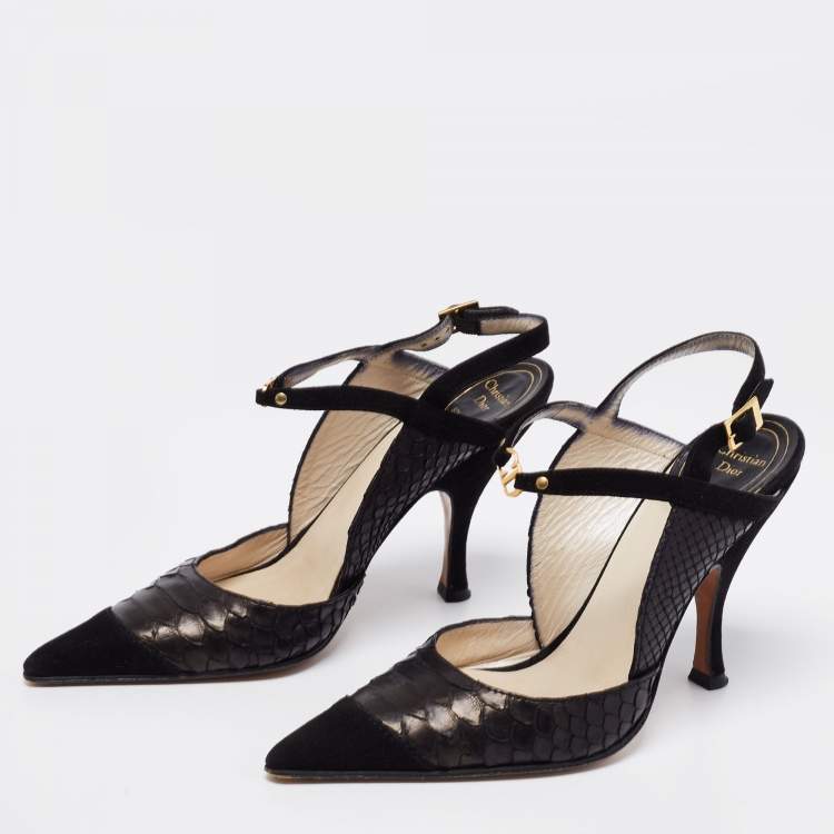 Pre Owned Dior Black Python Leather And Suede Ankle Strap Sandals Size 36