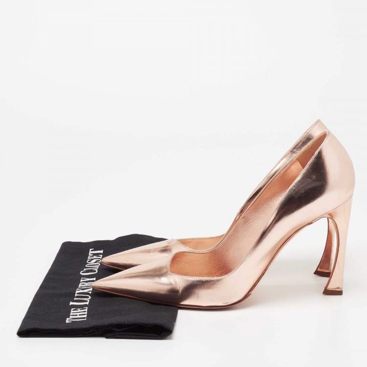 Pre Owned Dior Rose Gold  Leather Cherie Pointed Toe Pumps Size 40.5