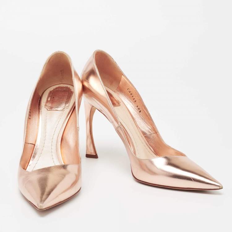Pre Owned Dior Rose Gold  Leather Cherie Pointed Toe Pumps Size 40.5