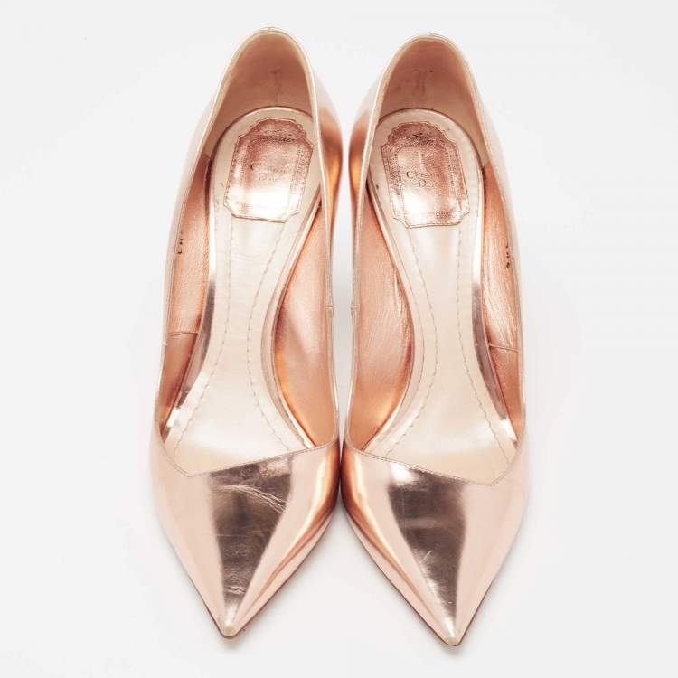 Pre Owned Dior Rose Gold  Leather Cherie Pointed Toe Pumps Size 40.5