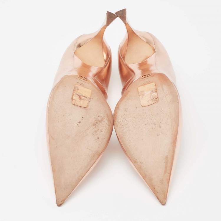 Pre Owned Dior Rose Gold  Leather Cherie Pointed Toe Pumps Size 40.5
