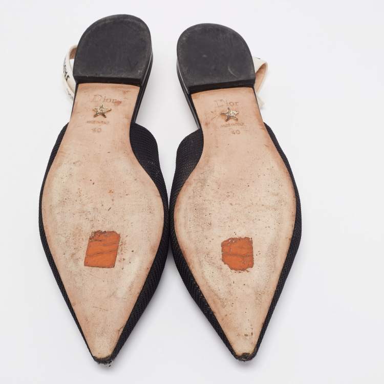 Pre Owned Dior Black Technical Fabric J'Adior Pointed Toe Flat Slingback Sandals Size 40