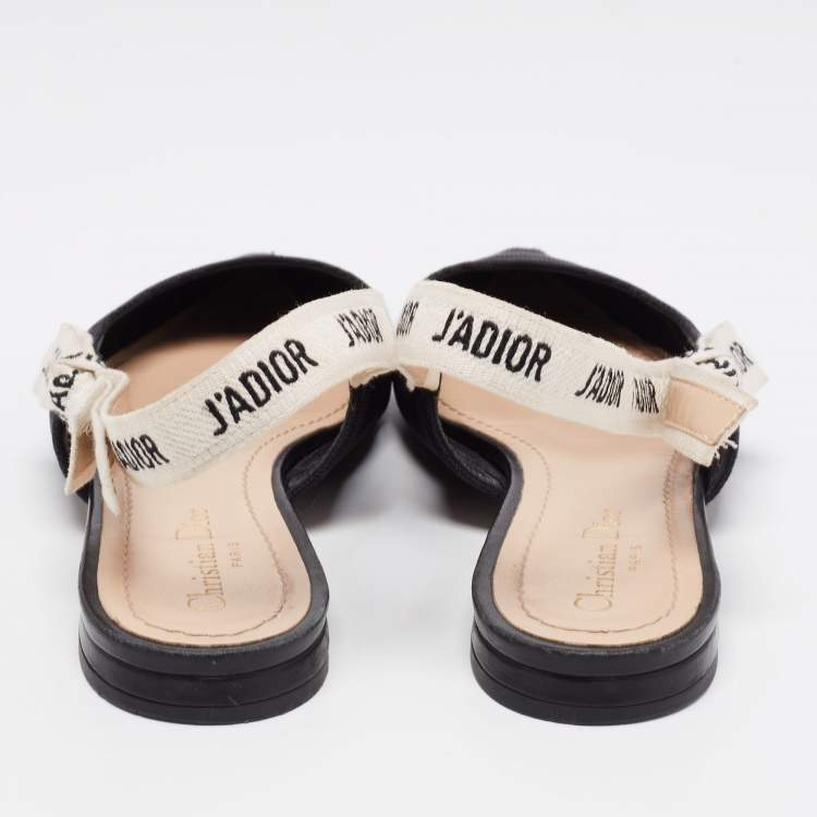 Pre Owned Dior Black Technical Fabric J'Adior Pointed Toe Flat Slingback Sandals Size 40