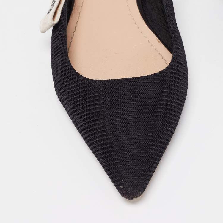 Pre Owned Dior Black Technical Fabric J'Adior Pointed Toe Flat Slingback Sandals Size 40