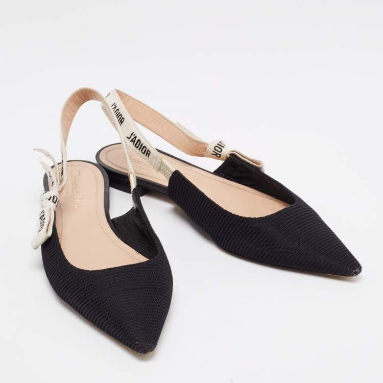 Pre Owned Dior Black Technical Fabric J'Adior Pointed Toe Flat Slingback Sandals Size 40