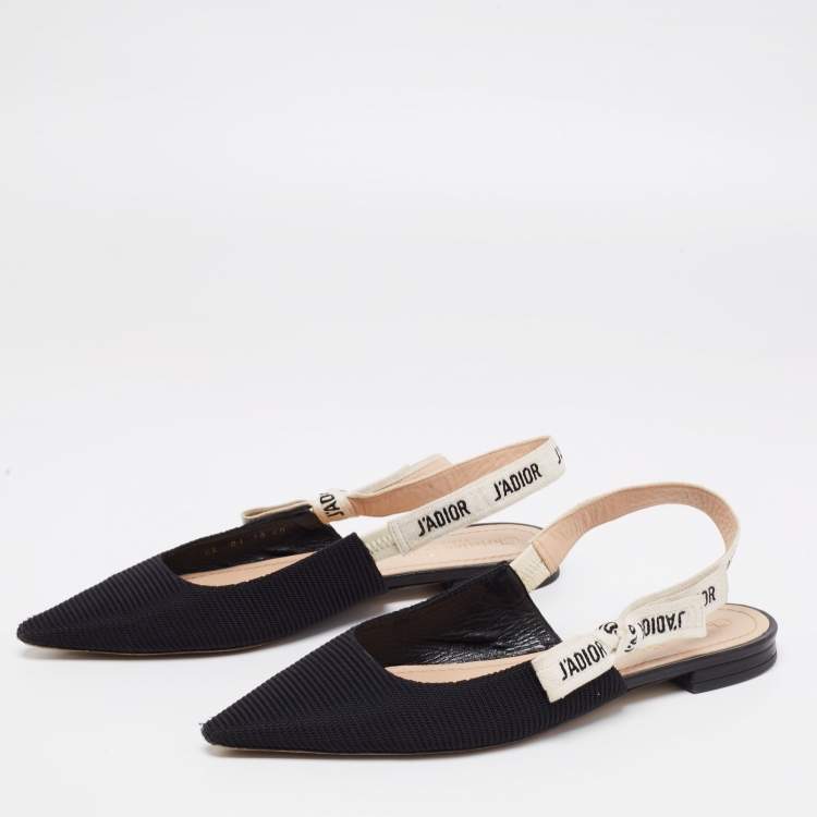 Pre Owned Dior Black Technical Fabric J'Adior Pointed Toe Flat Slingback Sandals Size 40