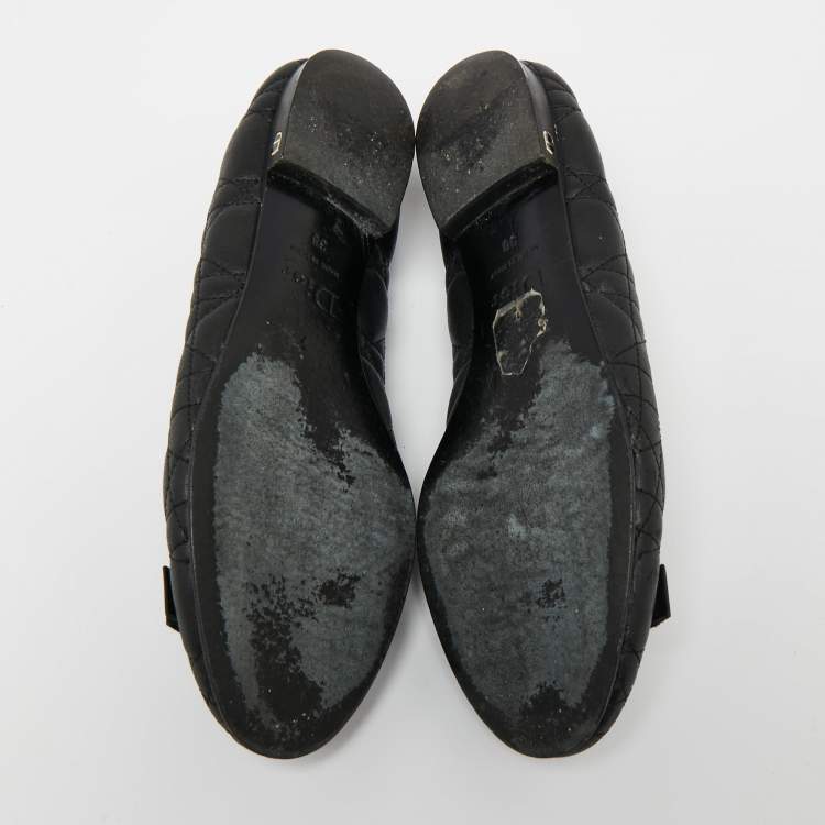Pre Owned Dior Black Cannage Leather My Bow Ballet Flats Size 38