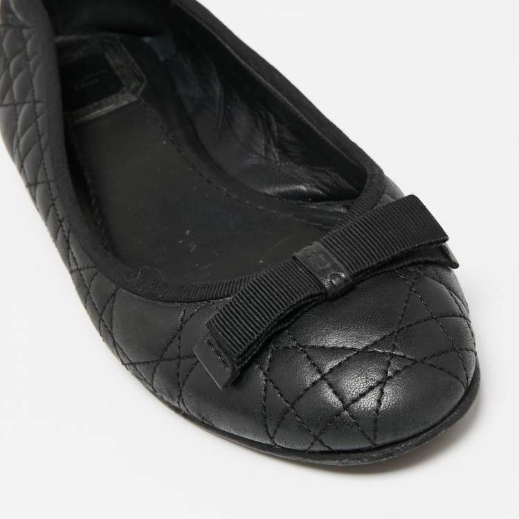 Pre Owned Dior Black Cannage Leather My Bow Ballet Flats Size 38