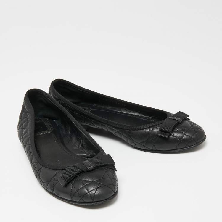 Pre Owned Dior Black Cannage Leather My Bow Ballet Flats Size 38