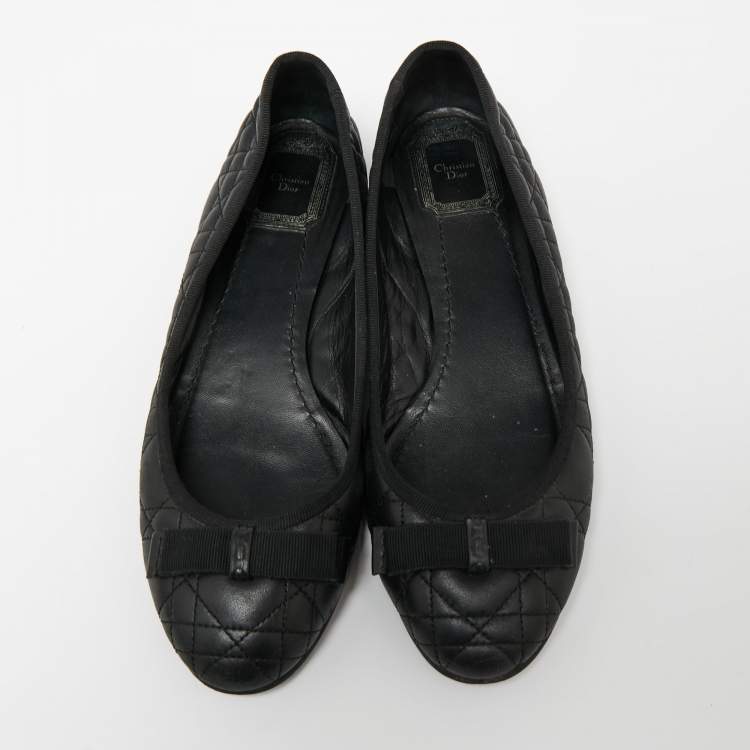 Pre Owned Dior Black Cannage Leather My Bow Ballet Flats Size 38