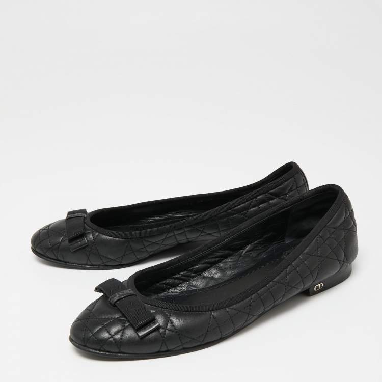 Pre Owned Dior Black Cannage Leather My Bow Ballet Flats Size 38