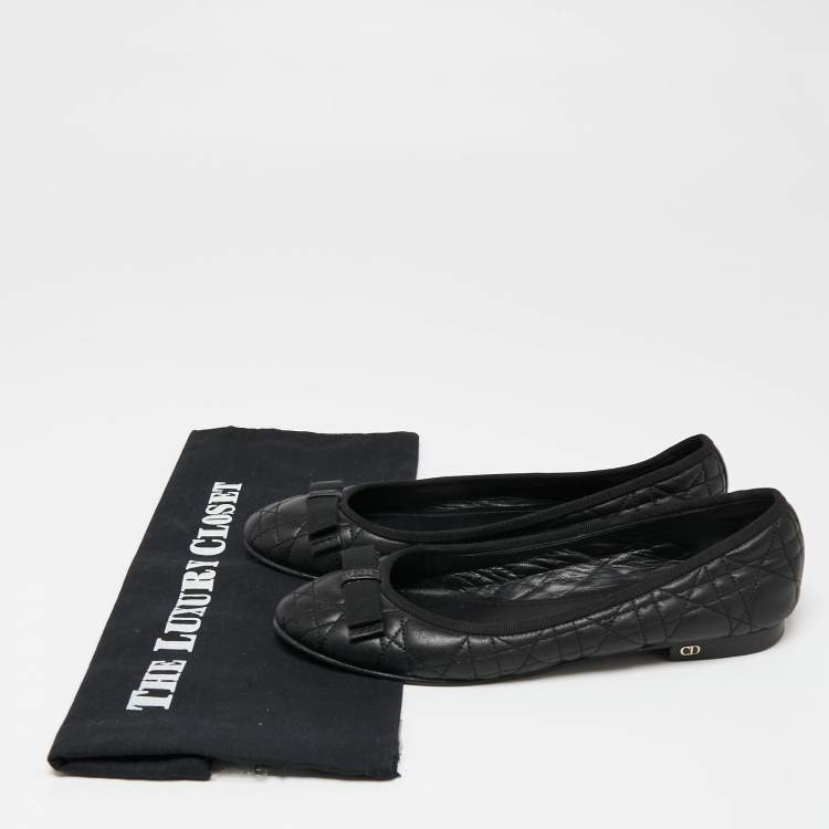 Pre Owned Dior Black Cannage Leather My Bow Ballet Flats Size 38