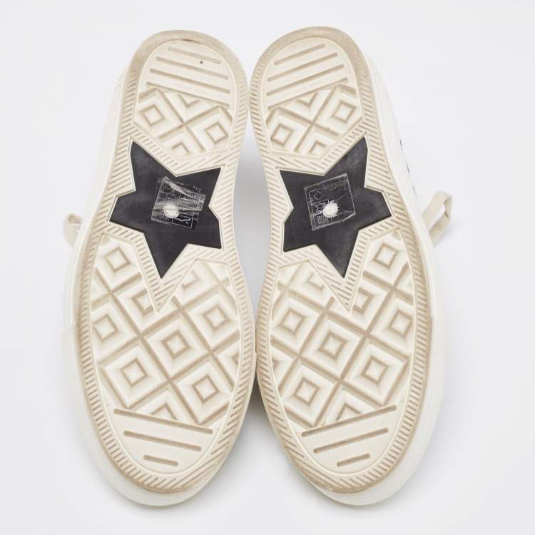 Pre Owned Dior Blue/Off-White Oblique Embroidered Fabric Walk'N'Dior Cap Toe Low Top Sneakers Size 39