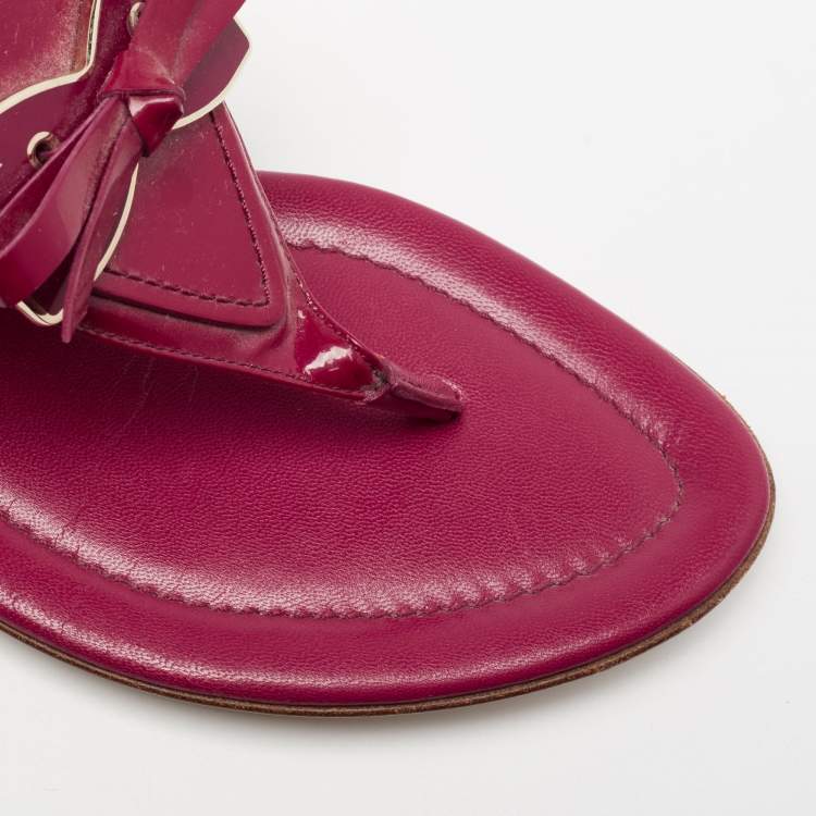 Pre Owned Dior Red Patent  Leather Bow Flat Sandals Size 38