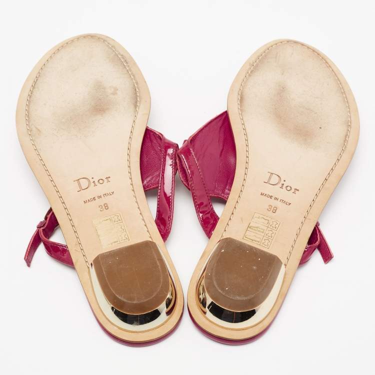Pre Owned Dior Red Patent  Leather Bow Flat Sandals Size 38