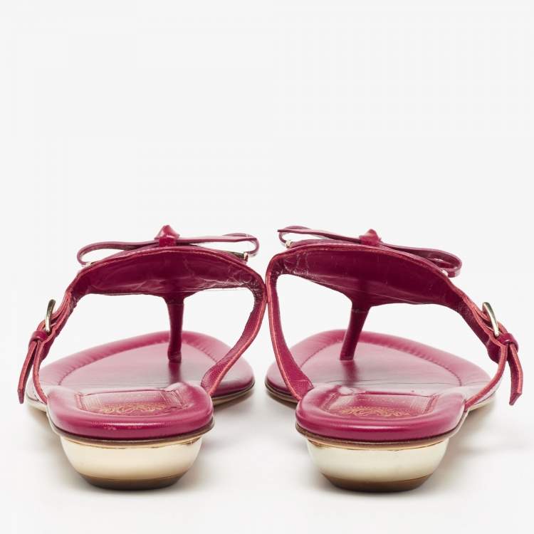 Pre Owned Dior Red Patent  Leather Bow Flat Sandals Size 38