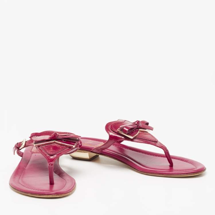 Pre Owned Dior Red Patent  Leather Bow Flat Sandals Size 38