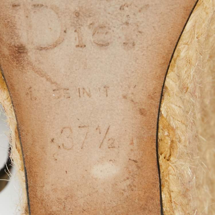 Pre Owned Dior Black Patent Leather Espadrille Wedge Ankle Strap Sandals Size 37.5