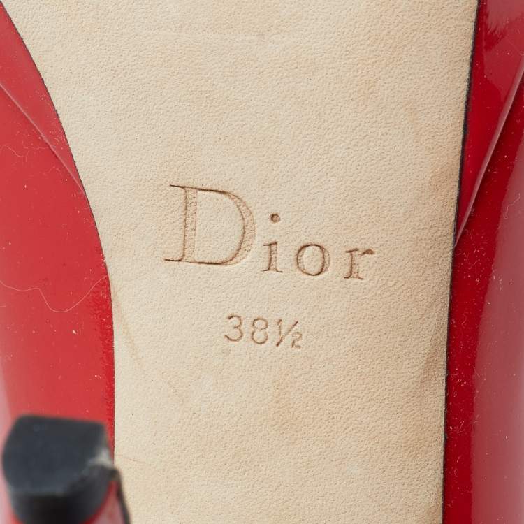 مملوكة مسبقًا Dior Navy Red Patent Leather Miss Dior Peep-Toe Pumps Size 38.5