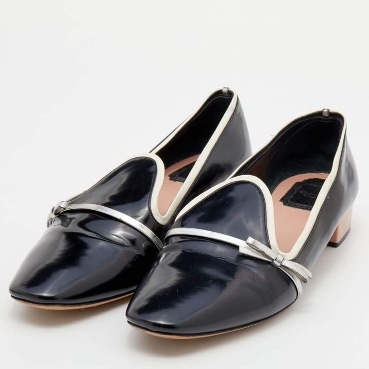 Pre Owned Dior Black/Silver Leather Bow Smoking Slippers Size 41