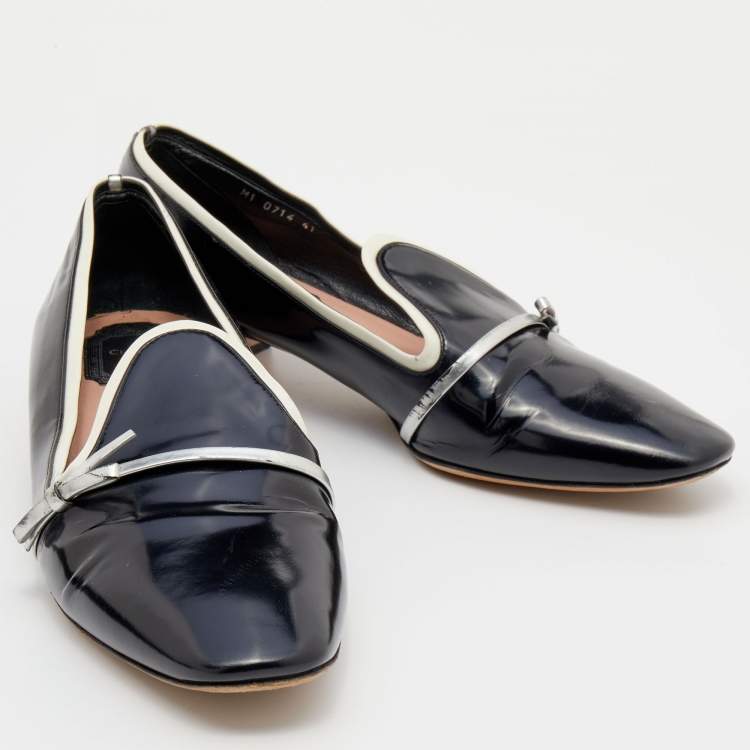 Pre Owned Dior Black/Silver Leather Bow Smoking Slippers Size 41