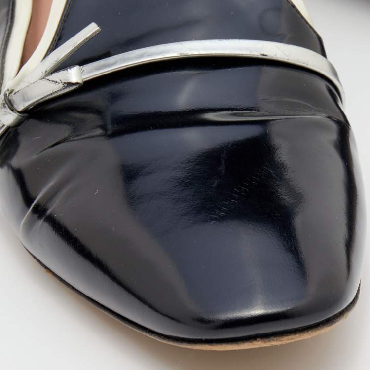 Pre Owned Dior Black/Silver Leather Bow Smoking Slippers Size 41
