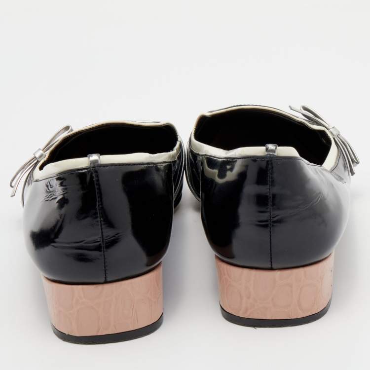 Pre Owned Dior Black/Silver Leather Bow Smoking Slippers Size 41