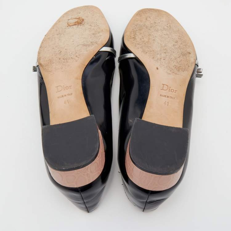 Pre Owned Dior Black/Silver Leather Bow Smoking Slippers Size 41