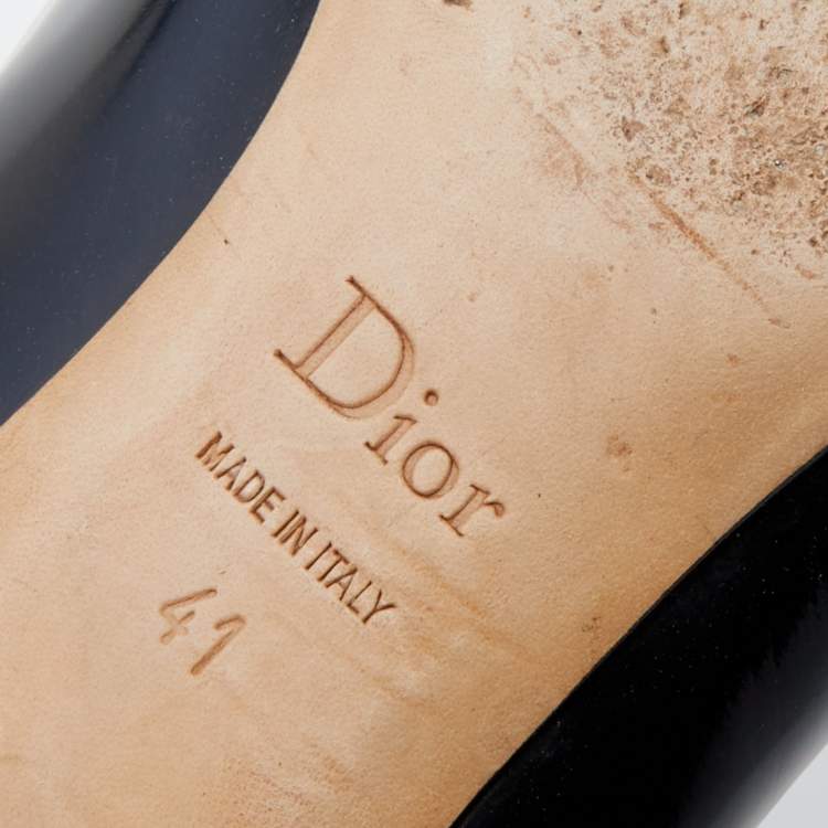 Pre Owned Dior Black/Silver Leather Bow Smoking Slippers Size 41