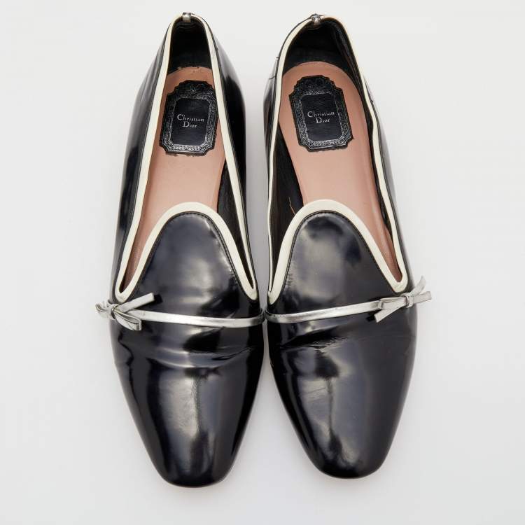 Pre Owned Dior Black/Silver Leather Bow Smoking Slippers Size 41