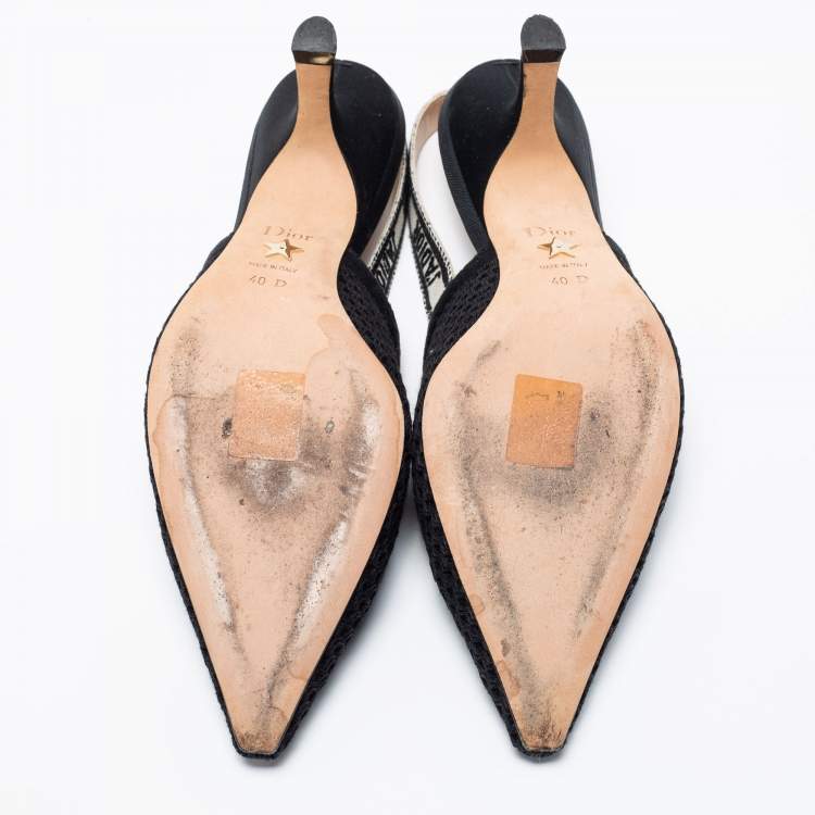 Pre Owned Dior Black Mesh and Embroidered Ribbon J'Adior Slingback Pumps Size 40