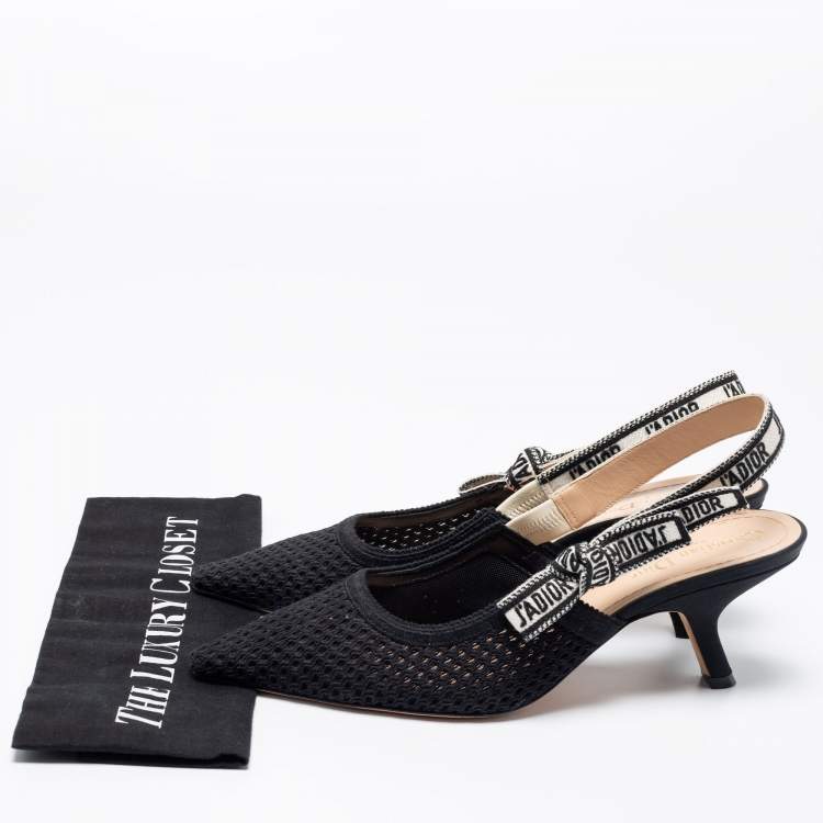 Pre Owned Dior Black Mesh and Embroidered Ribbon J'Adior Slingback Pumps Size 40