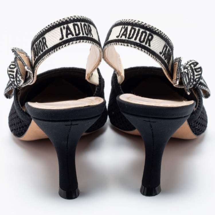Pre Owned Dior Black Mesh and Embroidered Ribbon J'Adior Slingback Pumps Size 40