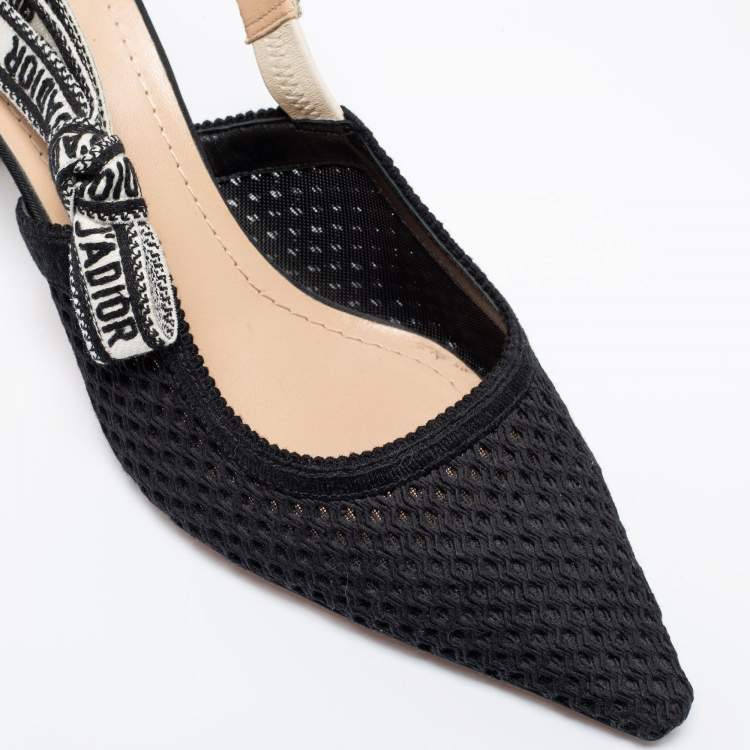 Pre Owned Dior Black Mesh and Embroidered Ribbon J'Adior Slingback Pumps Size 40