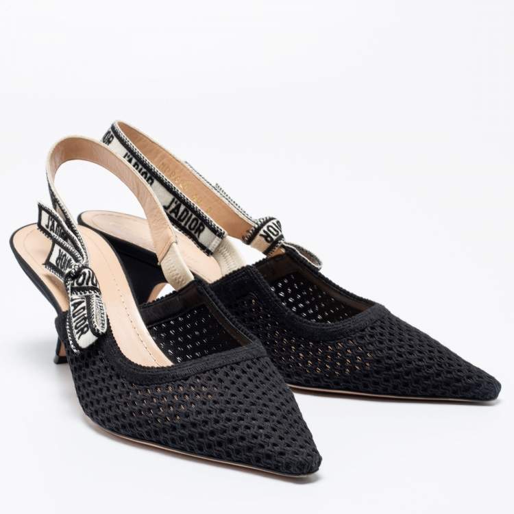 Pre Owned Dior Black Mesh and Embroidered Ribbon J'Adior Slingback Pumps Size 40