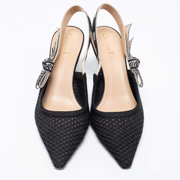 Pre Owned Dior Black Mesh and Embroidered Ribbon J'Adior Slingback Pumps Size 40