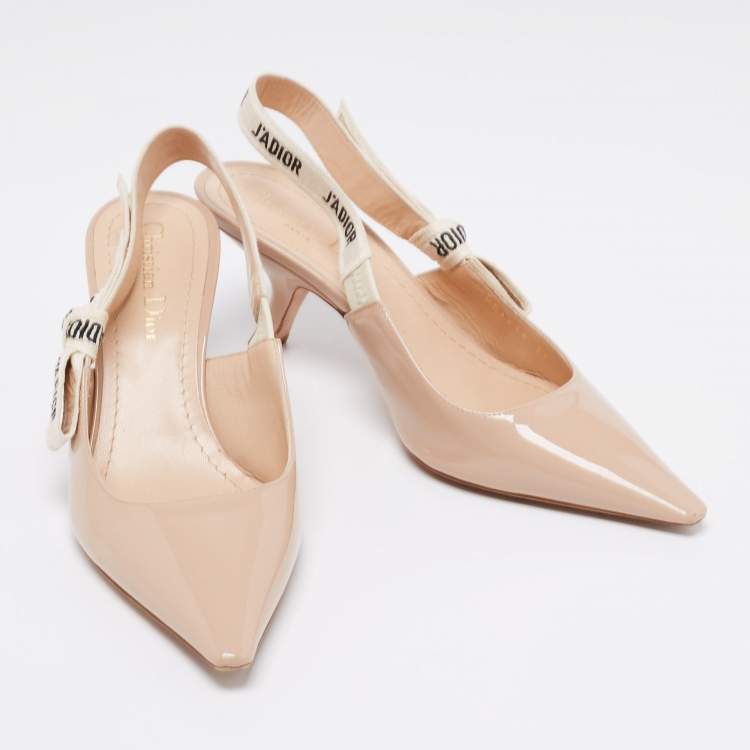 مملوكة مسبقًا Dior Beige Patent Leather J'adior Slingback Pumps Size 37