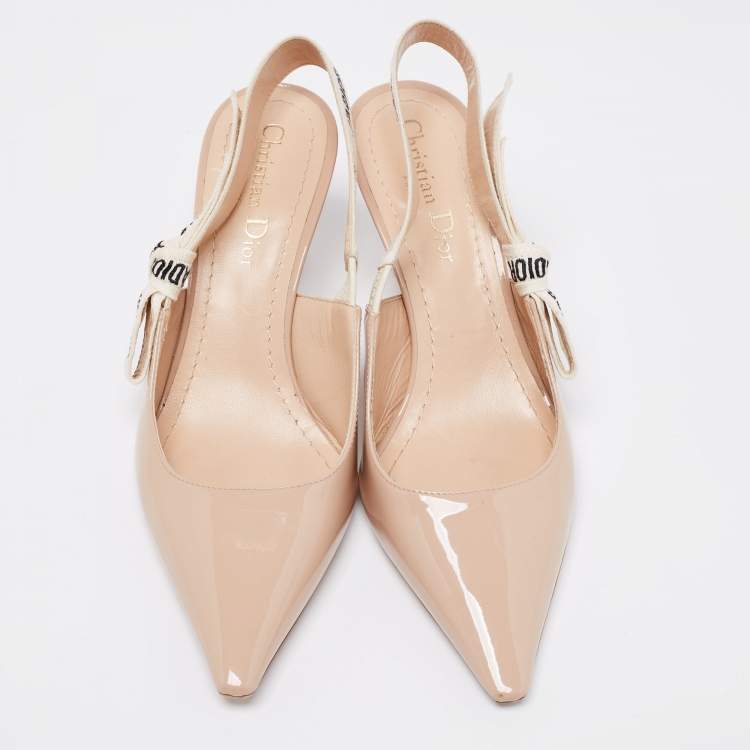 مملوكة مسبقًا Dior Beige Patent Leather J'adior Slingback Pumps Size 37